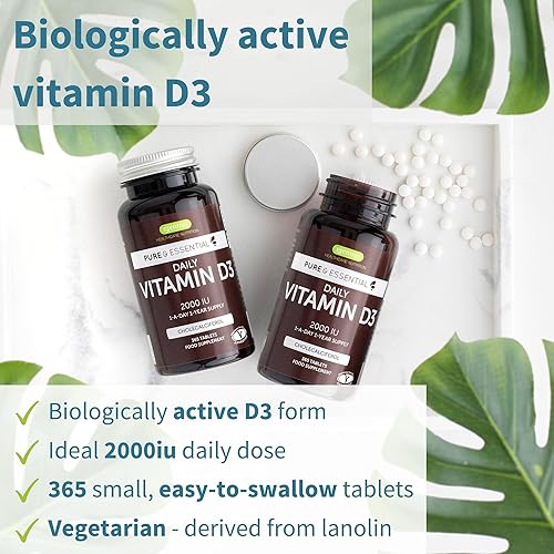 Miniatura 2 de Paquete vegetariano diario de vitamina D3 + Ashwagandha+ L-teanina y magnesio, 365 tabletas de vitamina D3 de 2000iu + 600 mg KSM-66 Ashwagandha con