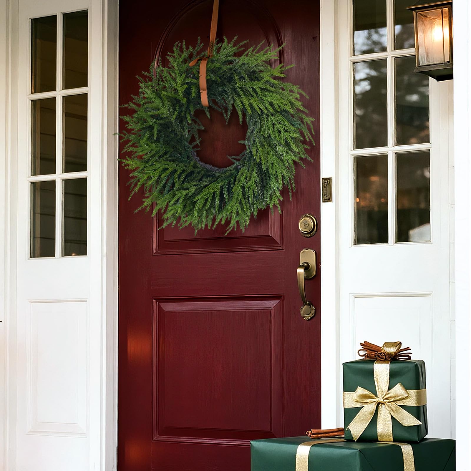 Norfolk-Kiefernkranz für Haustür, künstliche Weihnachtskränze, künstliche Tannennadeln, grüner künstlicher Kranz für Wände, Fenster, Veranden, Bauernhaus, Innen- und Außenbereich, Heimdekoration, 61