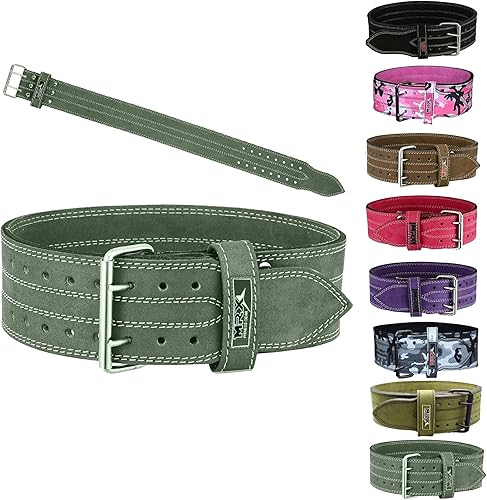 MRX - Cinturón de cuero para levantamiento de pesas, 4 pulgadas de ancho, 0.394 in de grosor, para entrenamiento de fitness, soporte de espalda,