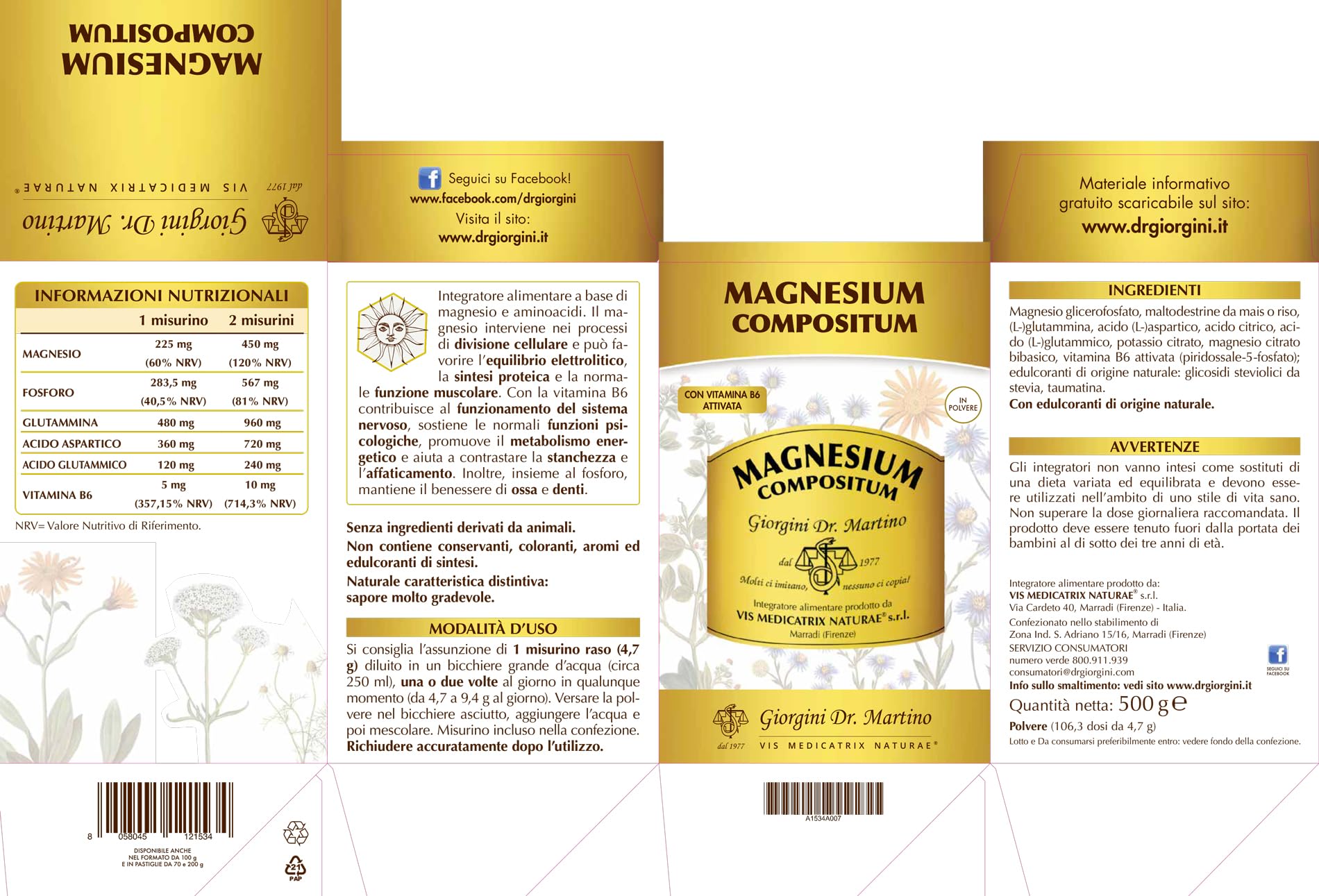Dr. Giorgini MAGNESIUM COMPOSITUM 500 g - polvere