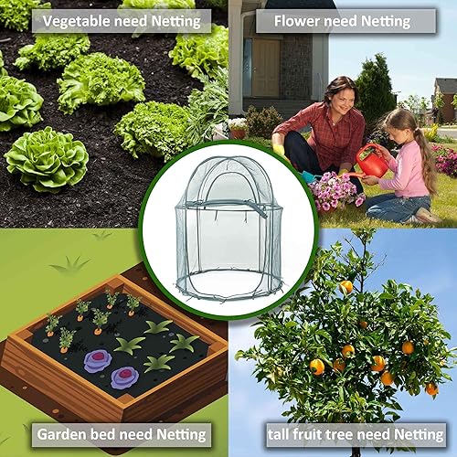 Miniatura 4 de Cubierta redonda de malla grande de 4 x 4 pies para plantas, 4.9 pies de alto, jaula de protección de plagas para verduras, frutas, red duradera de