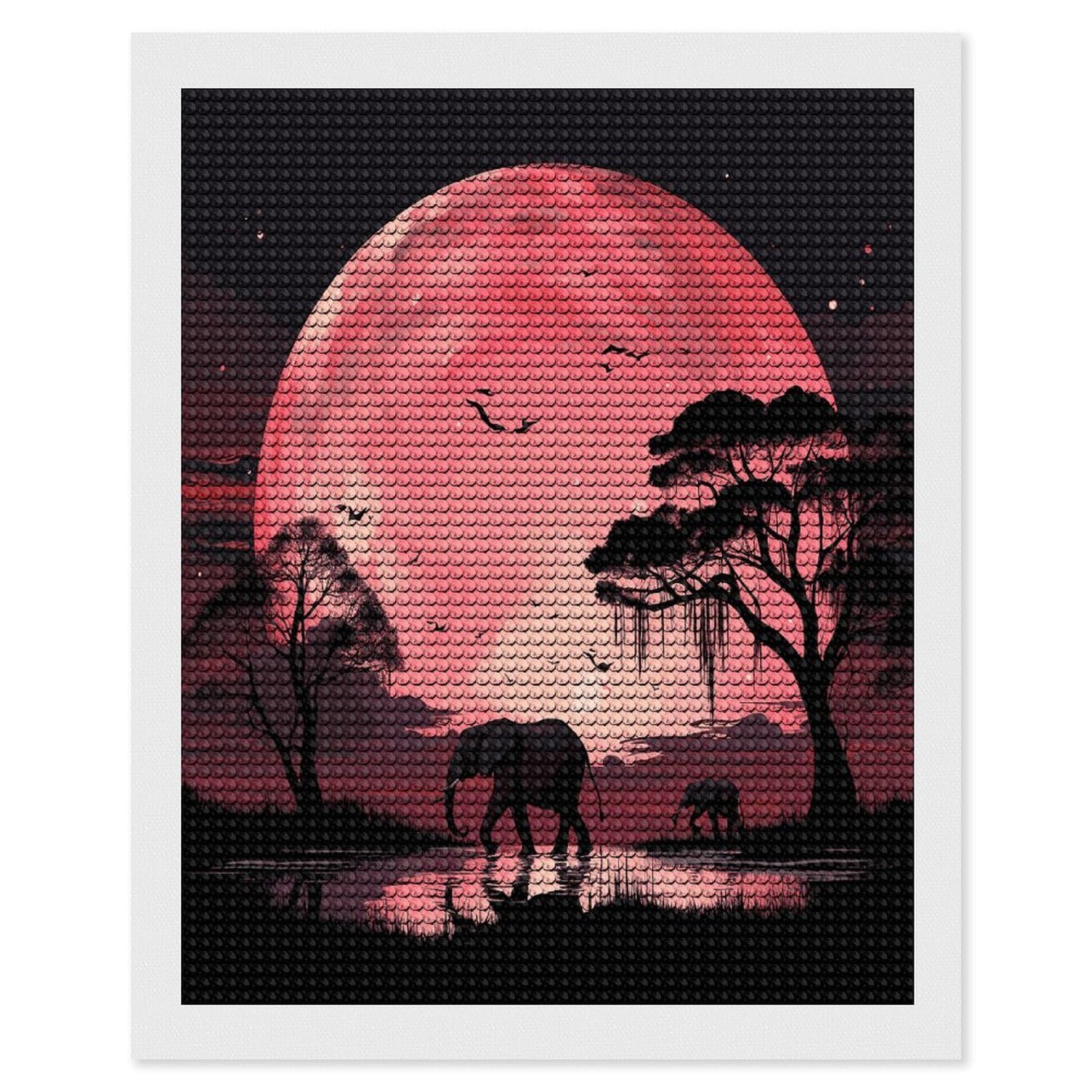 JTREHY Pink Moon Elephant Diamond Art Kits Personalized DIY Round Diamond Painting Kits for Beginner Full Drill Diamonds Dots Paintings for Adults Gem Art Crafts Home Decor
