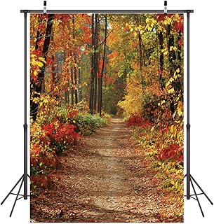 LYWYGG 5x7FT Autumn Backgroud Mountain Path Fallen Leaves Deciduous Landscape Autumn Backdrops Tree and Yellow Fall Leaves View Party Decorations Background Studio Props CP-66