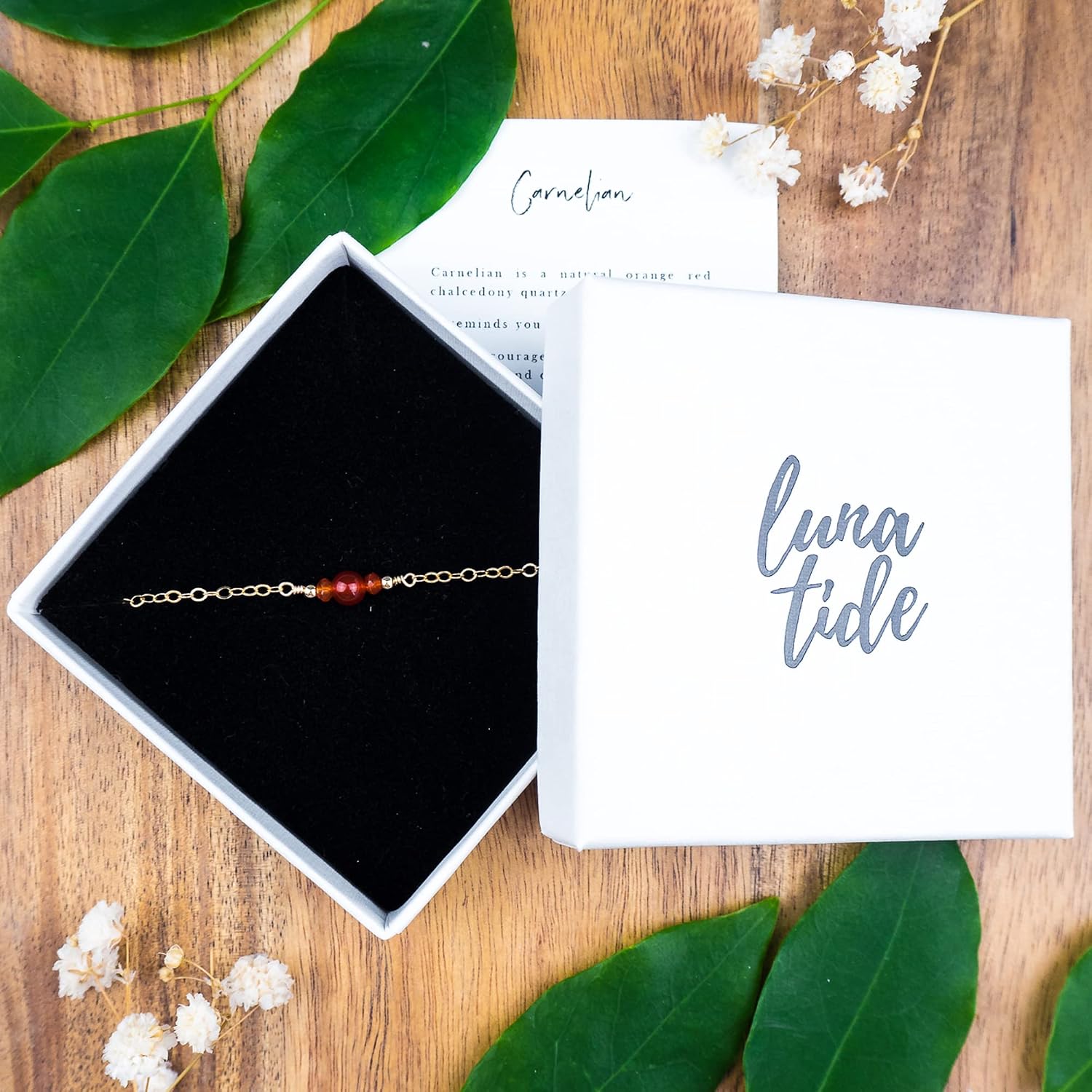 Luna Tide Carnelian Dainty Bracelet in 14k Gold Fill