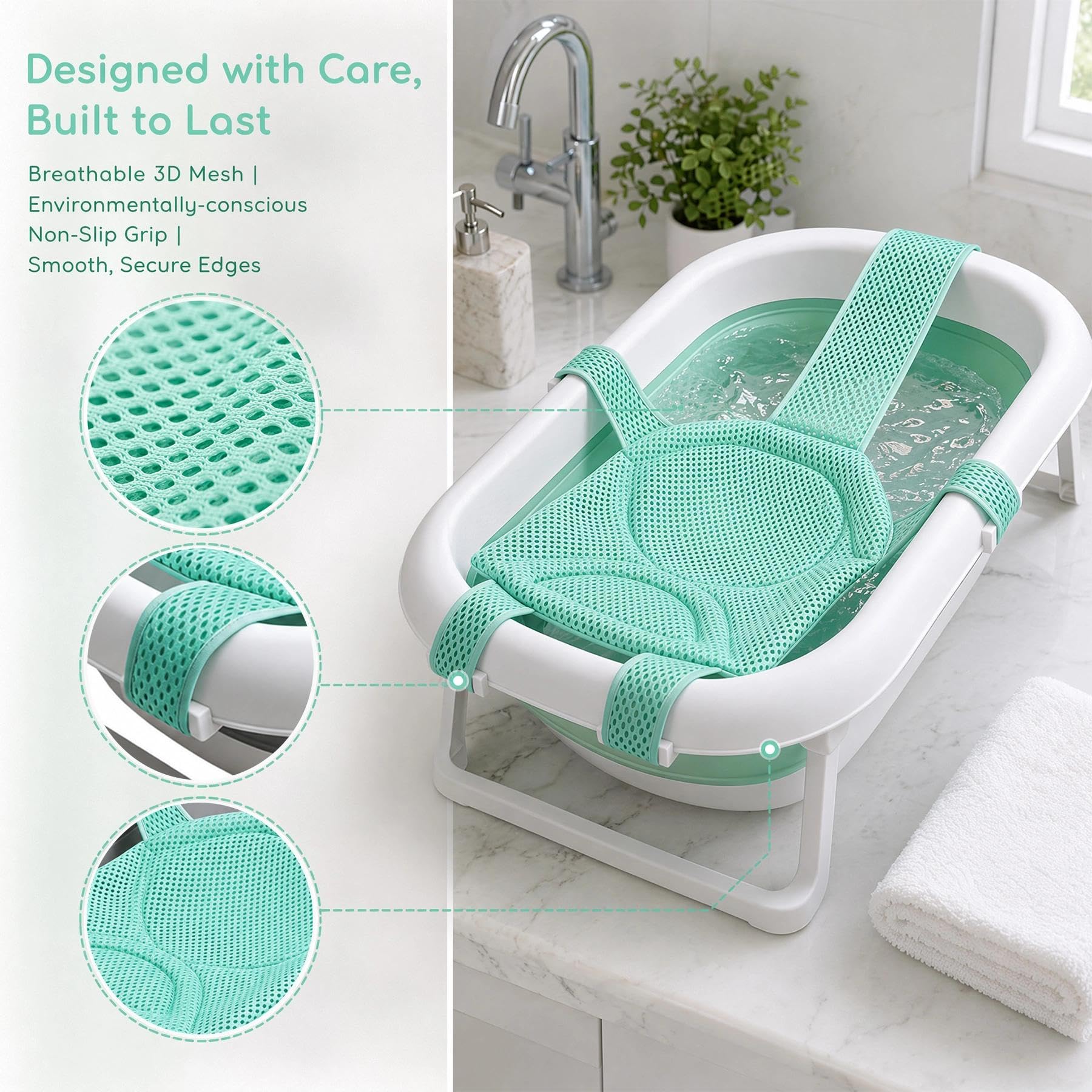 Cojín de Baño para Bebés y Recién Nacidos - Asiento de Bañera con Red de Seguridad