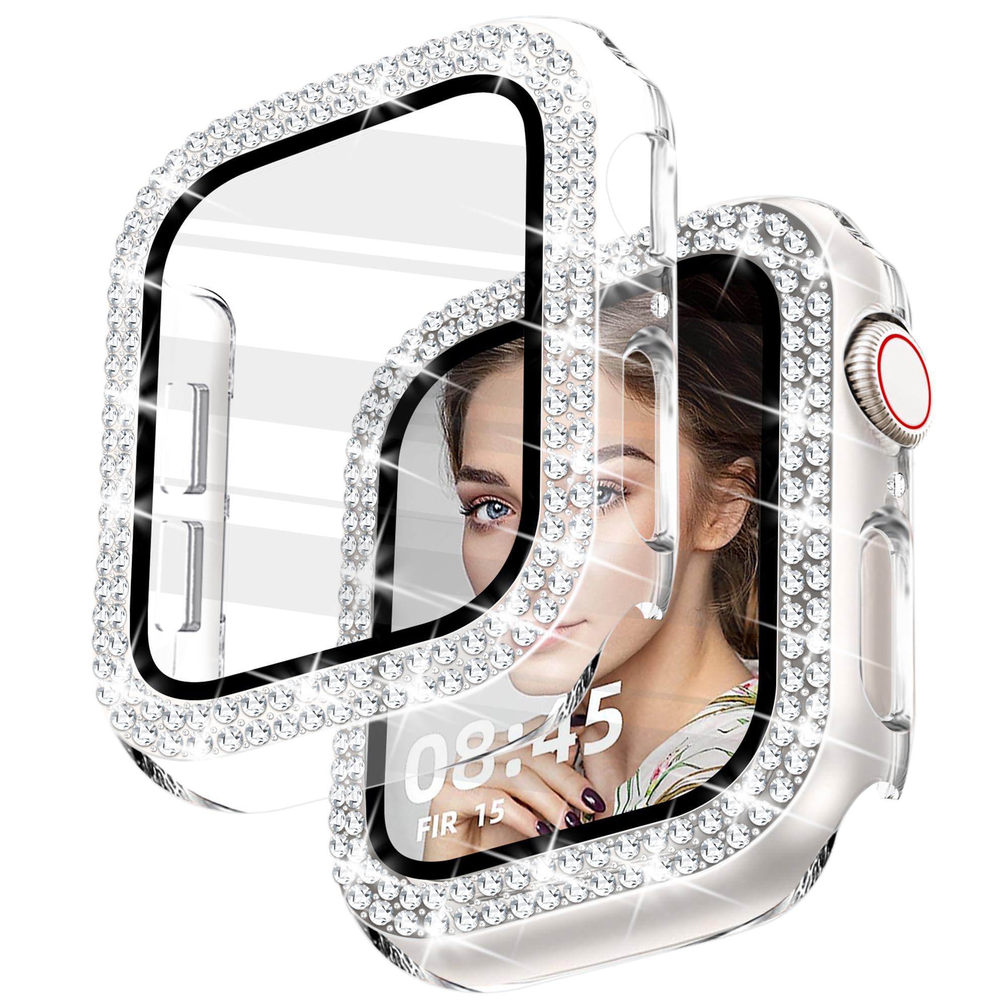 Newlibery Bling Case with HD Screen Protector Women Compatible with Apple Watch 40mm Diamond Protective Face Cover PC Frame Protector for iWatch Series 4/5/6/SE Clear