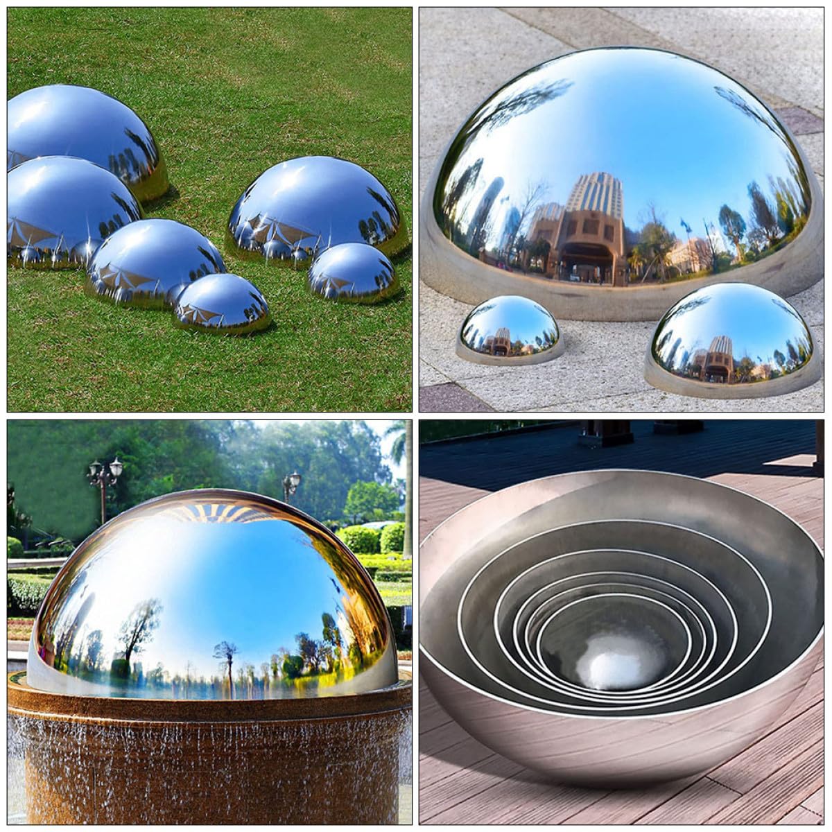 INOOMP Set 5 Sfere a Mezza Sfera in Acciaio Lucidato per Decorazioni Riflettenti da Giardino, Dimensioni Multiple per Uso Esterno Estivo
