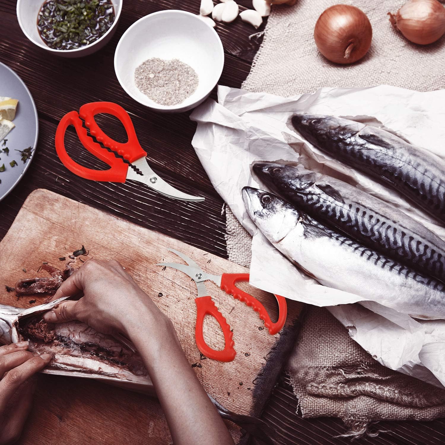 Kitchen Seafood Scissors Multifunctional Stainless Steel Shears Seafood Fish Crab Shrimp Lobster Scissors for Kitchen Seafood Peeling Tools (3, Red): Home & Kitchen