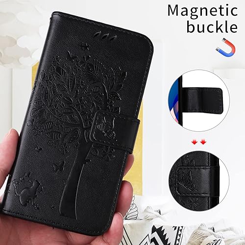 Miniatura 2 de Funda tipo cartera compatible con iPhone 15 Pro Max con tarjetero, piel sintética con función atril para mujeres y hombres, con diseño de árbol en