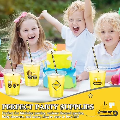 Miniatura 5 de Inbagi Juego de 100 vasos de plástico de 12 onzas con tapas y pajitas, vasos de plástico desechables con calcomanías para cumpleaños, baby shower,