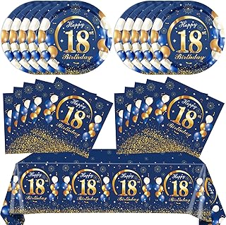 41PCS 18st Birthday Decorations for Him Blue and Gold Themed Happy 18 year old Birthday favors Plates Napkins tablecloth Set for Men Boy