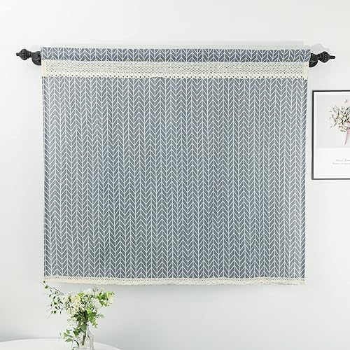 Miniatura 6 de Moslovstar Cortina de lino y algodón de 27.5 pulgadas de largo, elegante cortina corta de encaje con flechas blancas para tratamiento de ventana de