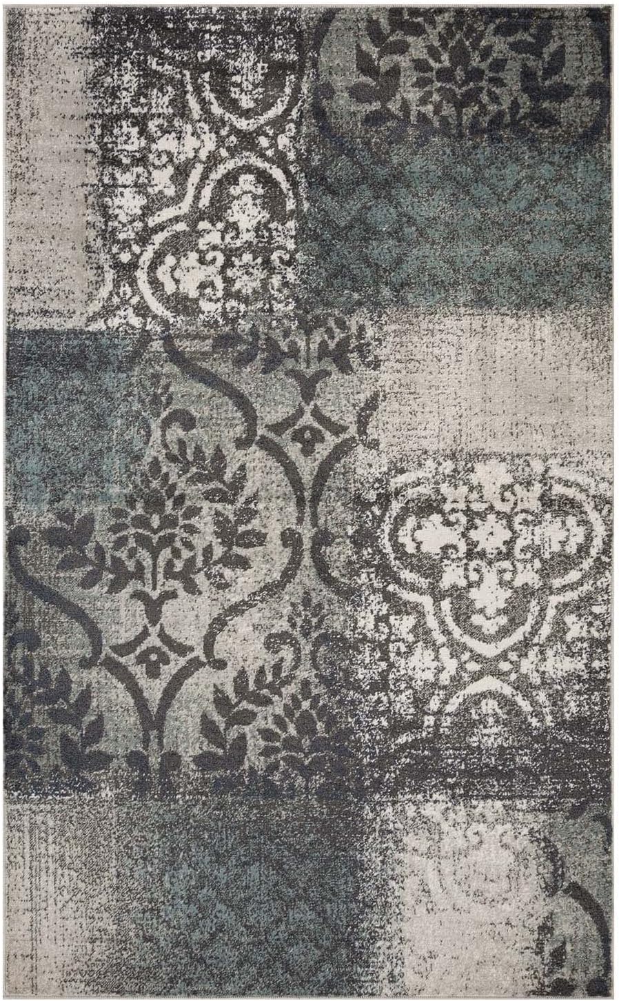 BNM Indoor Small Area Rug with Jute Backing, Perfect for Office, Living Room, Bedroom, Entryway, Dorm, Kitchen, Geometric Floral Patchwork Decor, Bristol Collection, 4' x 6', Rivulet