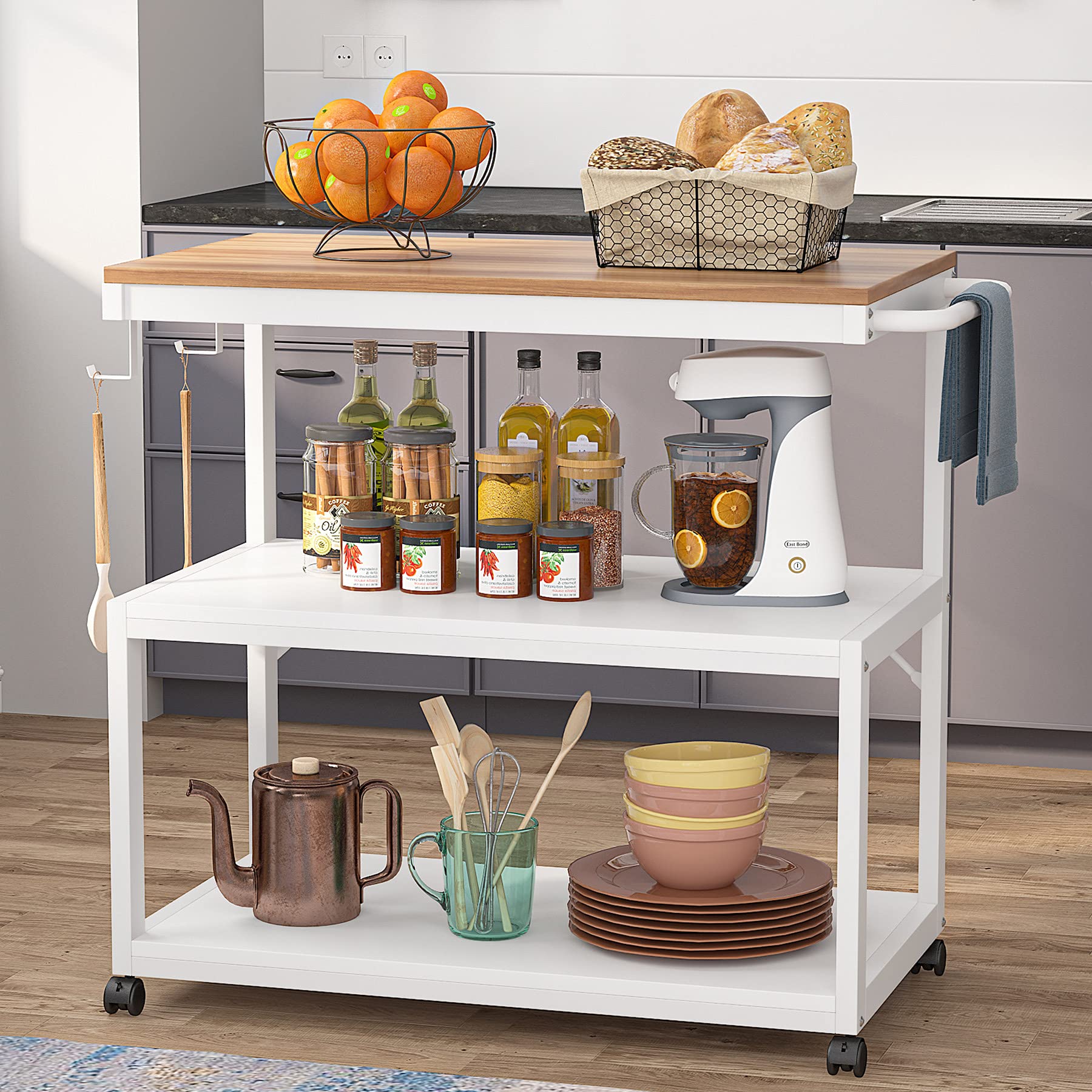 Buy Tribesigns 3Tier Kitchen Island Cart on Wheels, Rolling Kitchen Utility Cart with Storage