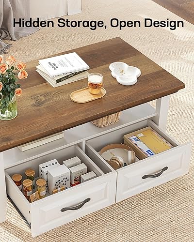 Miniatura 4 de Marsail Mesa de centro de granja con almacenamiento, mesa de centro de madera de 39.4 pulgadas para sala de estar, mesa central rústica con 2