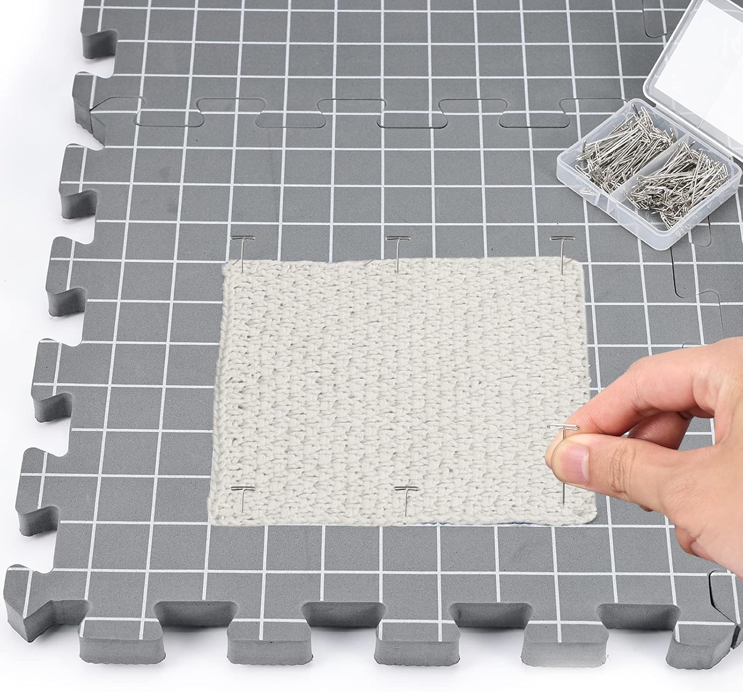 Yrangee Blocking Mats for Knitting & Crochet Project,Extra Thick Blocking Boards with Grids for Needlepoint or Crochet,9 Pack Knitting Mats with 150 T-Pins and Storage Bag