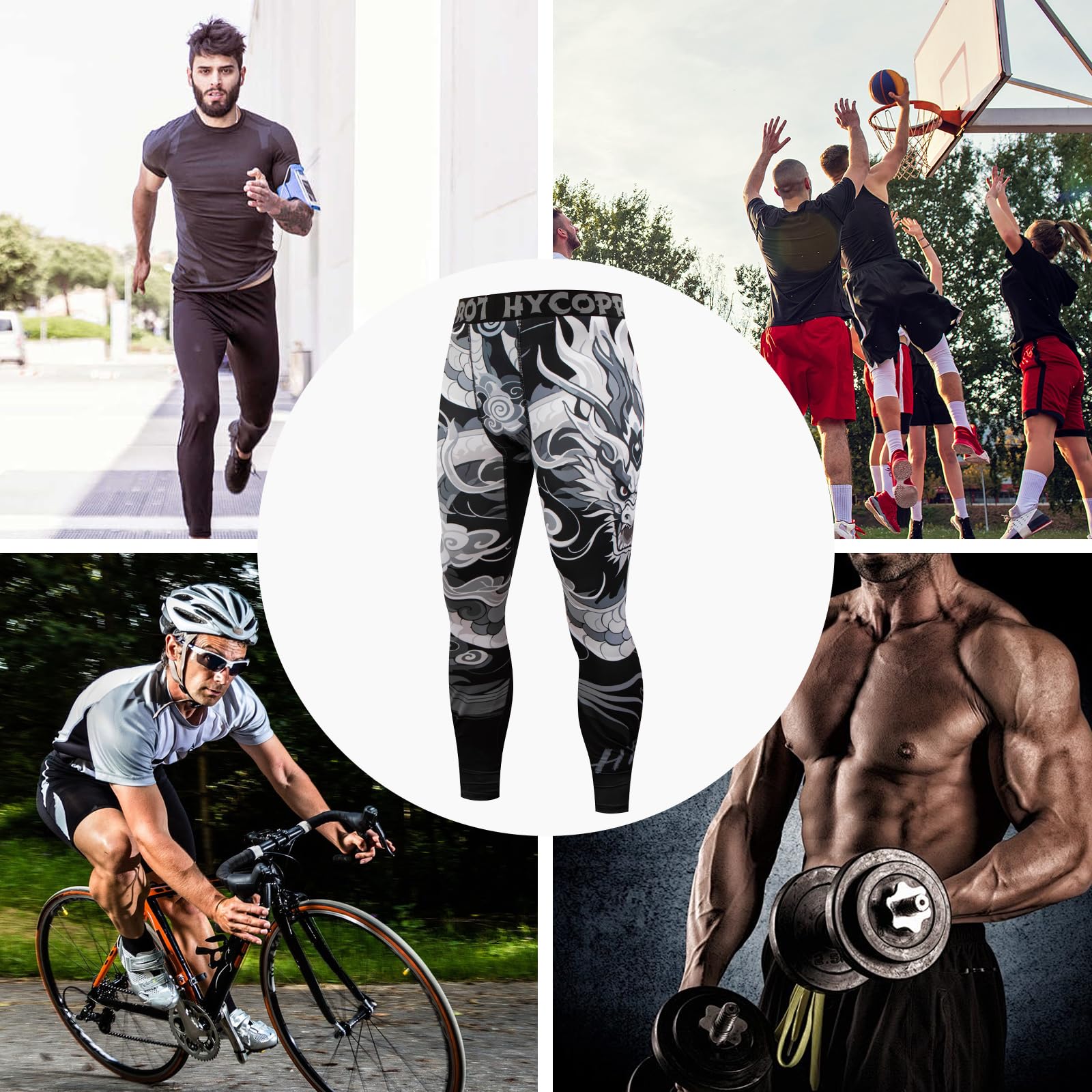 HYCOPROT Pantalones de Compresión para Hombre Mallas Deportivos de Secado Rápido Leggings Pantalones de Entrenamiento Interiores para Baloncesto Running Deporte Yoga