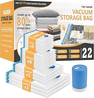 22 Pack Vacuum Storage Bags with Portable Electric Pump, Vacuum Seal Space Saver Bags for Clothing, Pillows, Blanket, Bedding, Comforters