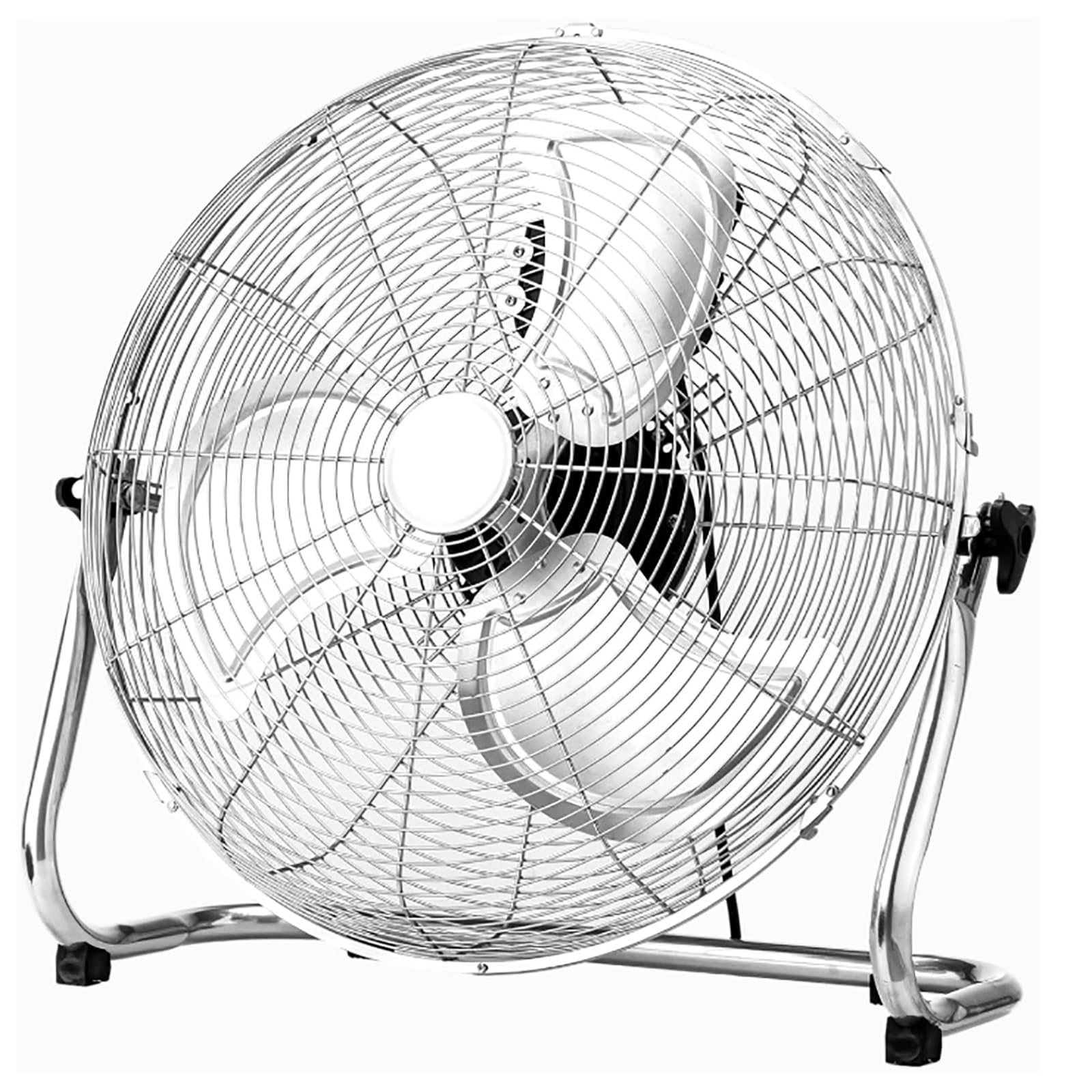 Ventilatore da pavimento industriale ad alta velocità, struttura in metallo resistente, inclinazione e velocità del vento regolabili, perfetto per uso commerciale, 3 impostazioni di velocità