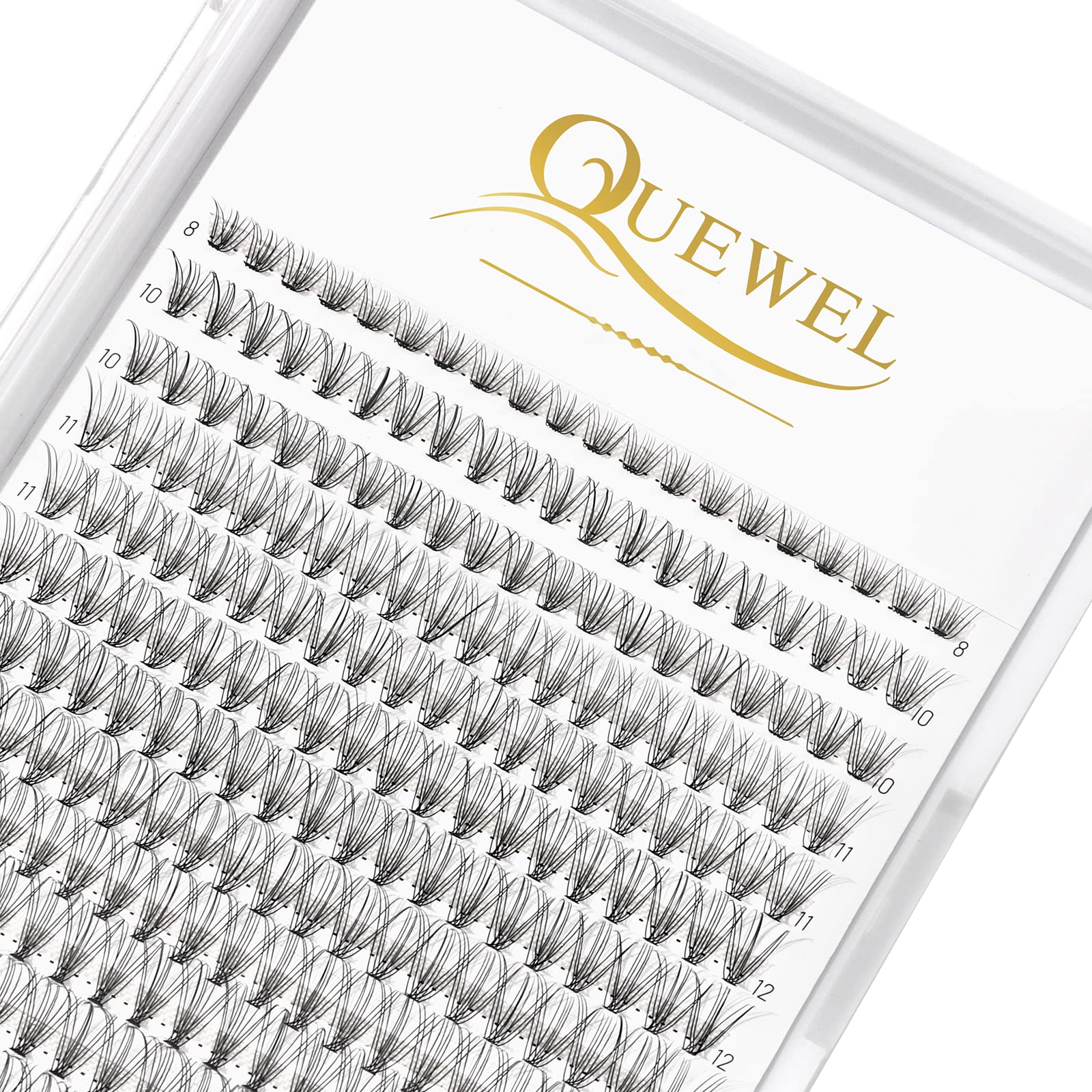 Individual Lashes QUEWEL Cluster Lashes 240Pcs Individual Eyelash Extensions 0.10C Curl 10D Individual Cluster Lashes Natural Look DIY Eyelash Extensions Mix8-14mm at Home(10D 0.10C MIX8-14mm)