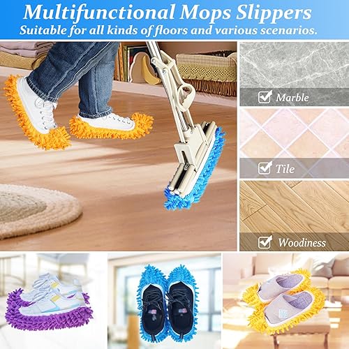 Miniatura 4 de 4 pares (8 piezas) pantuflas de mopa para zapatos, limpiadores de polvo de microfibra reutilizables multifunción, zapatos de limpieza de suelos para