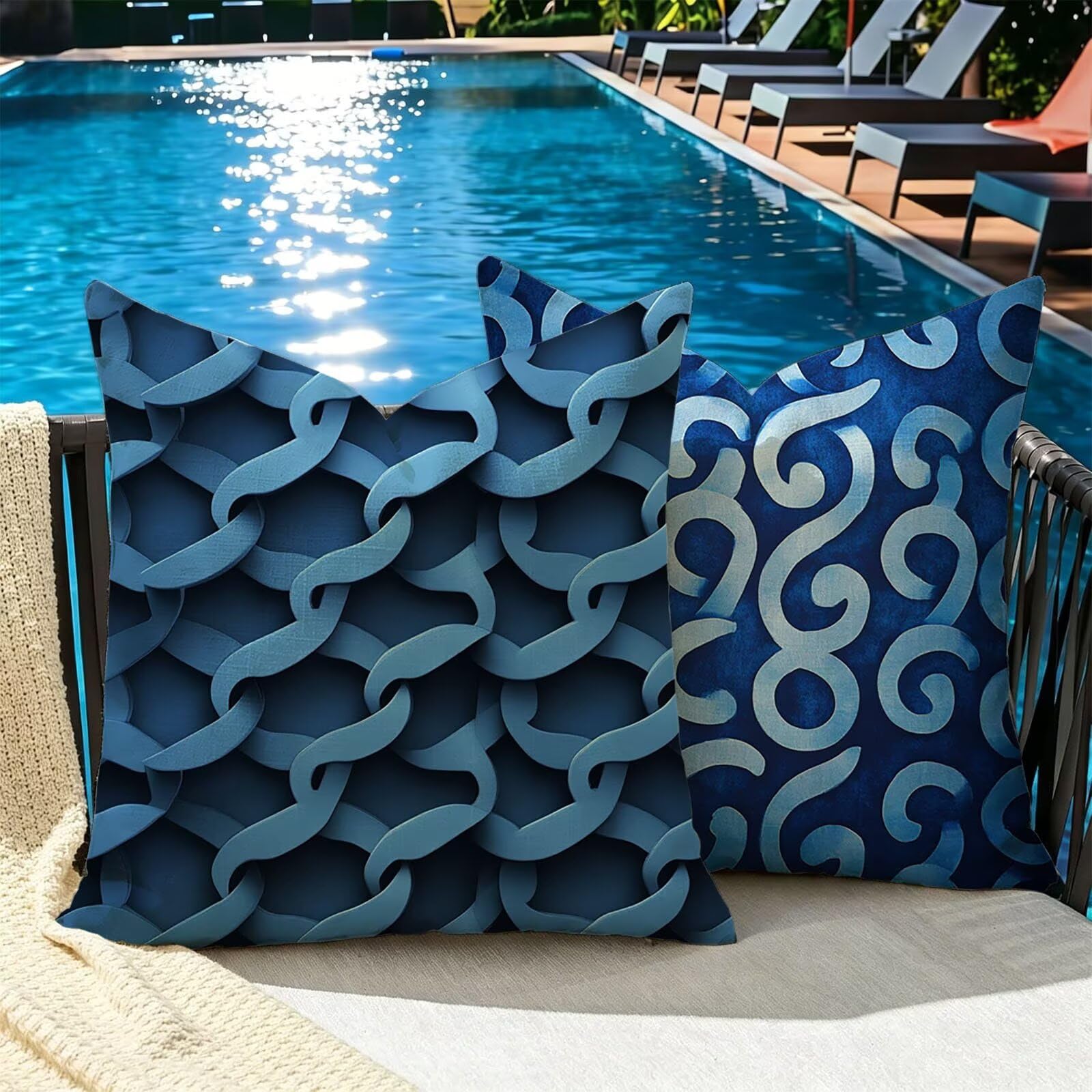 Cuscino Divano 65x65cm Set di 2, blu astratto-5 Velluto Cuscini per Divano