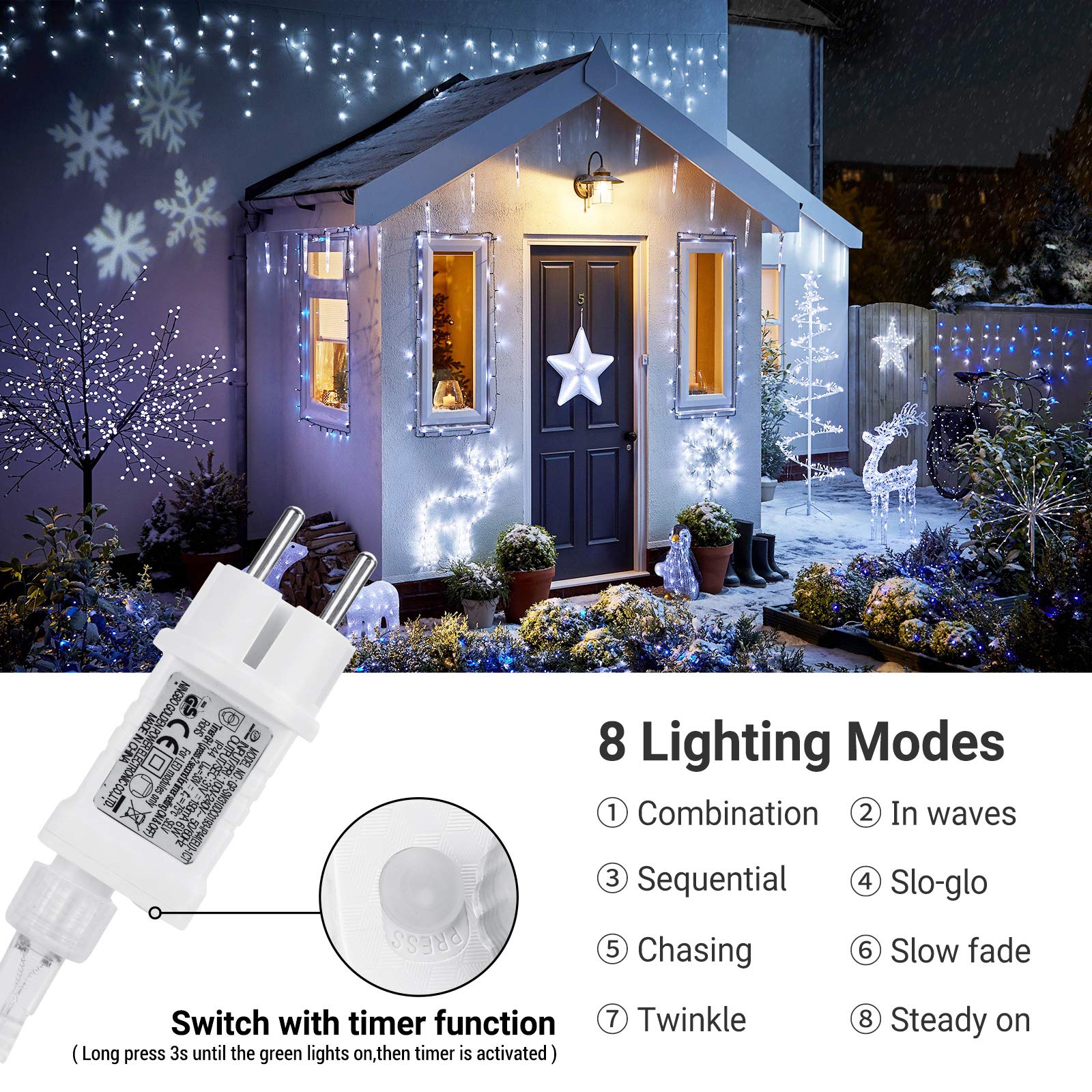 400 LED icicle lights with adapter(white)
