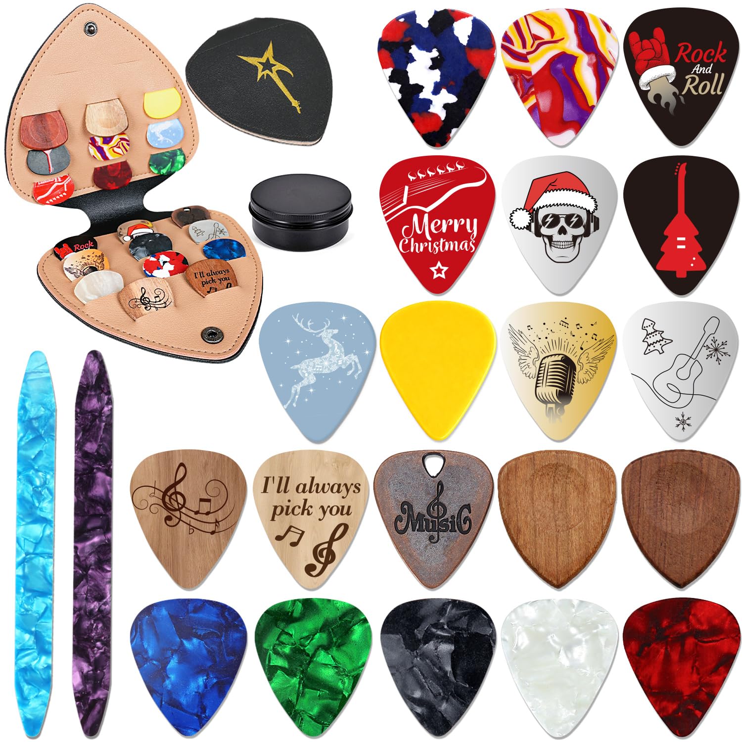 iZoeL Calendario Avvento 2025 Plettro Chitarra Idee Regalo Natale 2025 Uomo Donna Bambina Bambino, Regali Natale per Suonatore Chitarra/Basso/Ukulele/Banjo