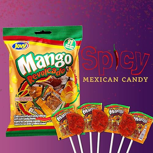 Miniatura 2 de Paleta de mango picante de caramelo mexicano, caramelo duro cubierto de chile con paletas centrales suaves, rellenos de bolsas de golosinas