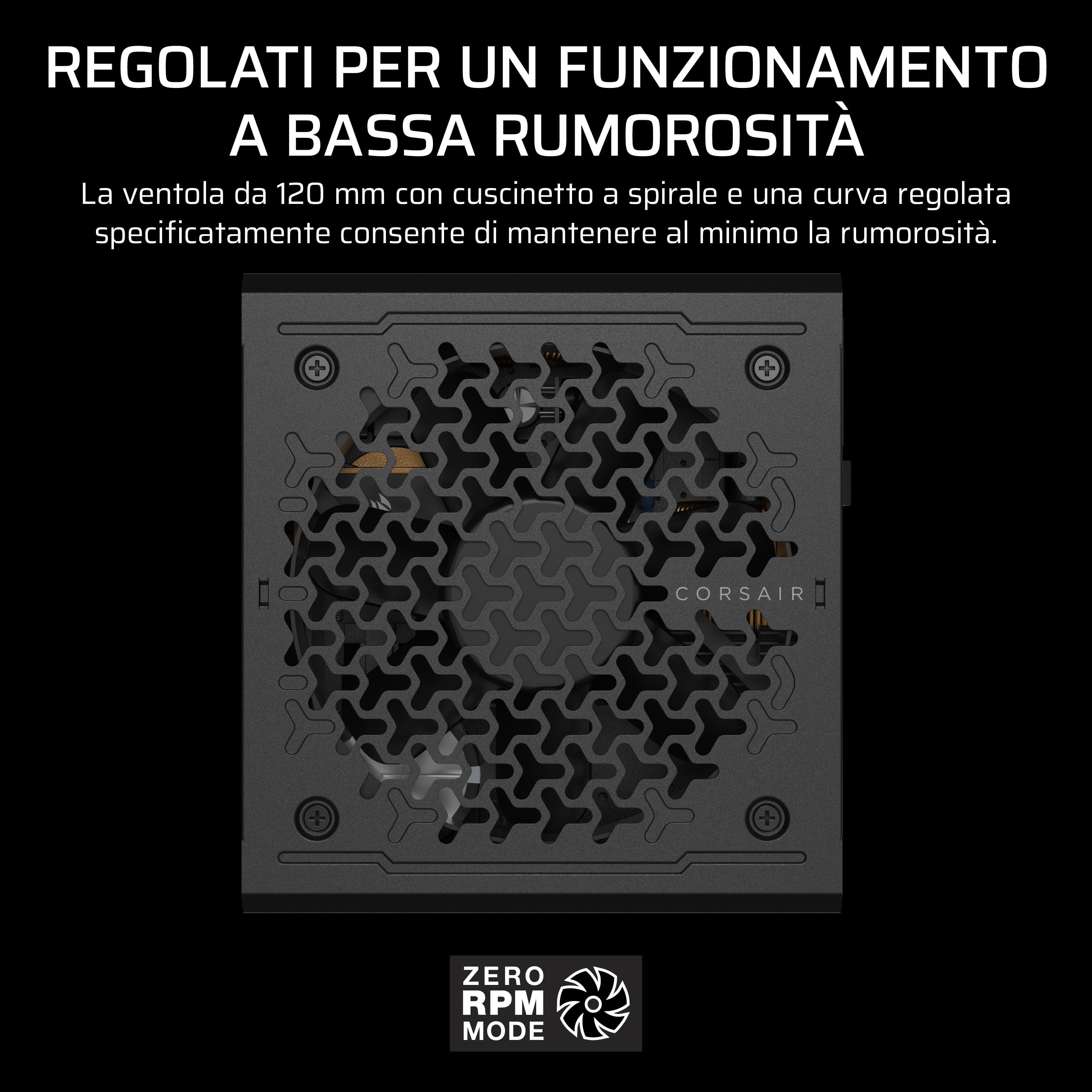 CORSAIR RM750e (2025) Alimentatore ATX completamente modulare a basso rumore con cavo 12V-2x6 - conforme a ATX 3.1 e PCIe 5.1, efficienza Cybenetics Gold, condensatori a 105°C - Nero