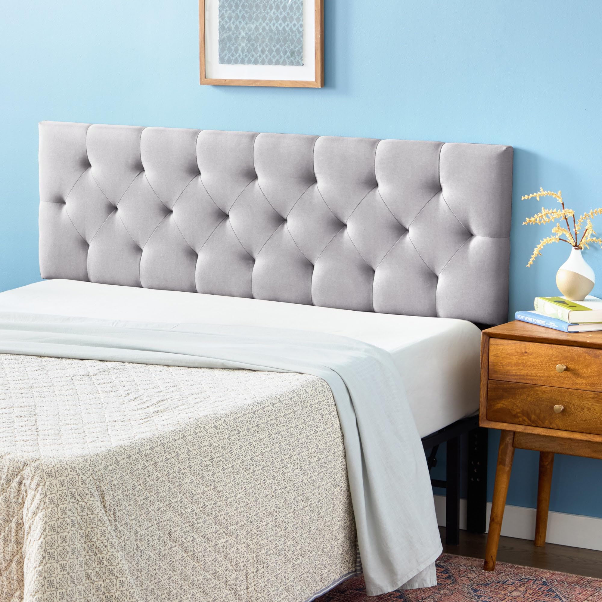 Lucid Mid-Rise Upholstered Headboard — Diamond Tufted — King / Cal King Size, Stone