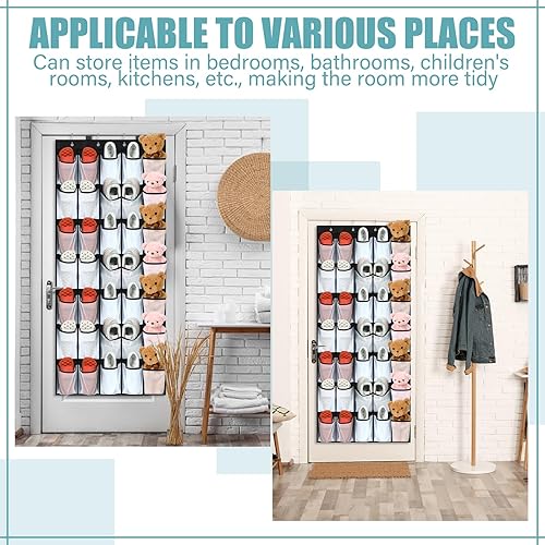 Miniatura 6 de 2 piezas de 70 bolsillos grandes de malla negra sobre la puerta, organizador de zapatos para colgar detrás de la puerta, soporte antideslizante para