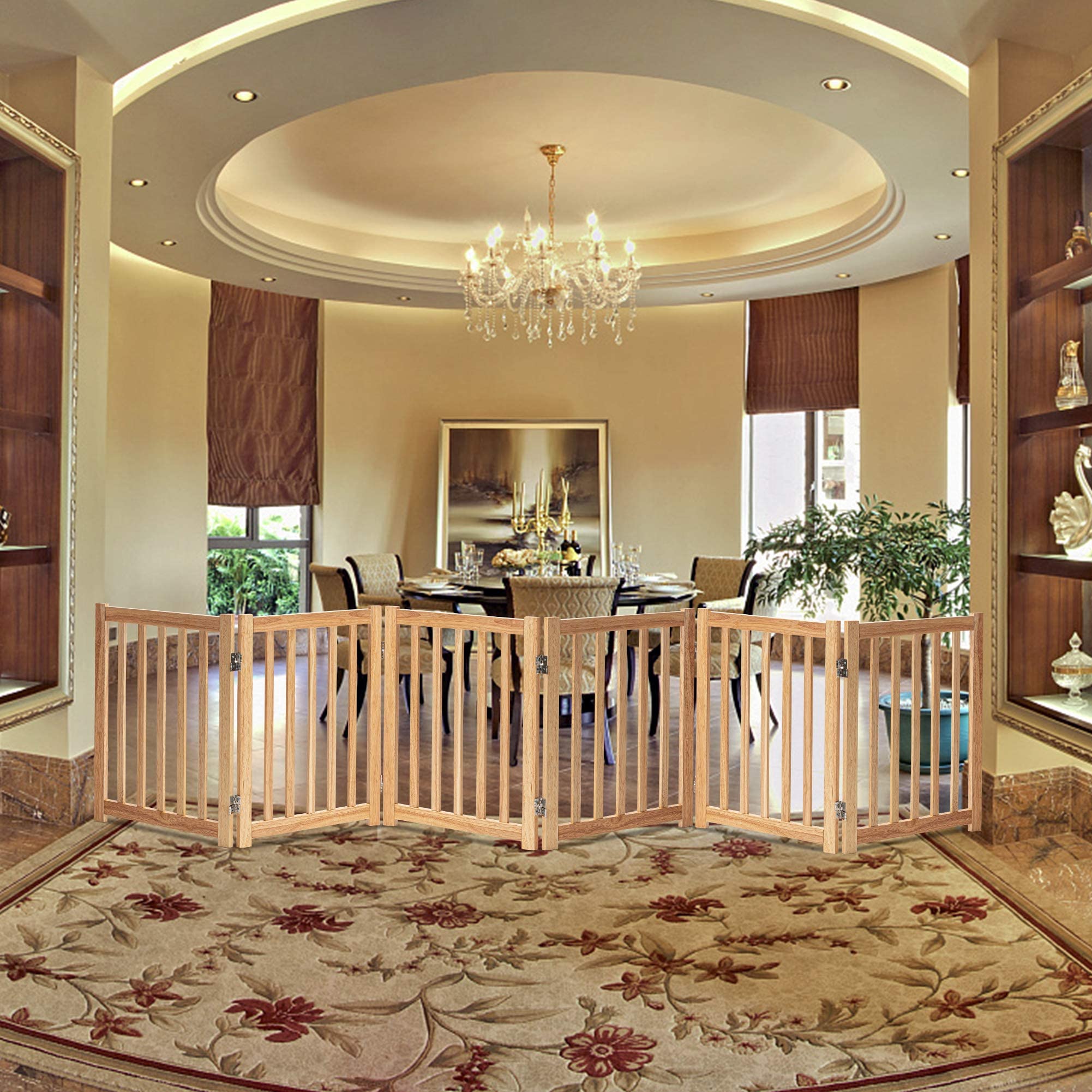 Buy LZRS Oak Wood Foldable Pet Gate,Wooden Dog Gate,Cat Gate,Pet Gate