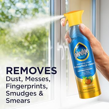 Pledge Antibacterial Multisurface Cleaner Spray, Wood Furniture, Stainless Steel, and Electronics Cleaner, Sanitizes as Cleans, Remove Dust and Messes - Fresh Citrus Scent, 9.7oz, Pack of 3