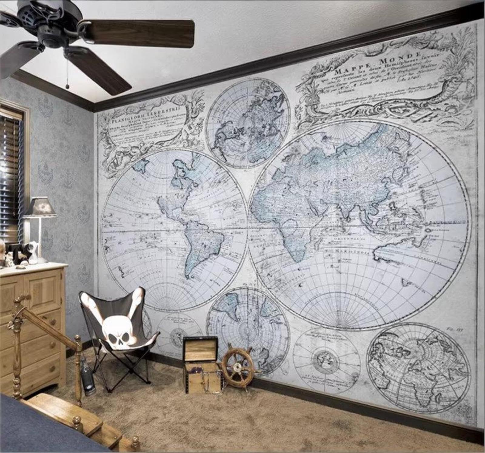 XLMING Vintage Nostalgic World Map Office Study 3D Wallpaper Luxury Silk Study Dining Feature Sofa Grey Bedroom Living Room Tv Decorative Wall-200cm×140cm