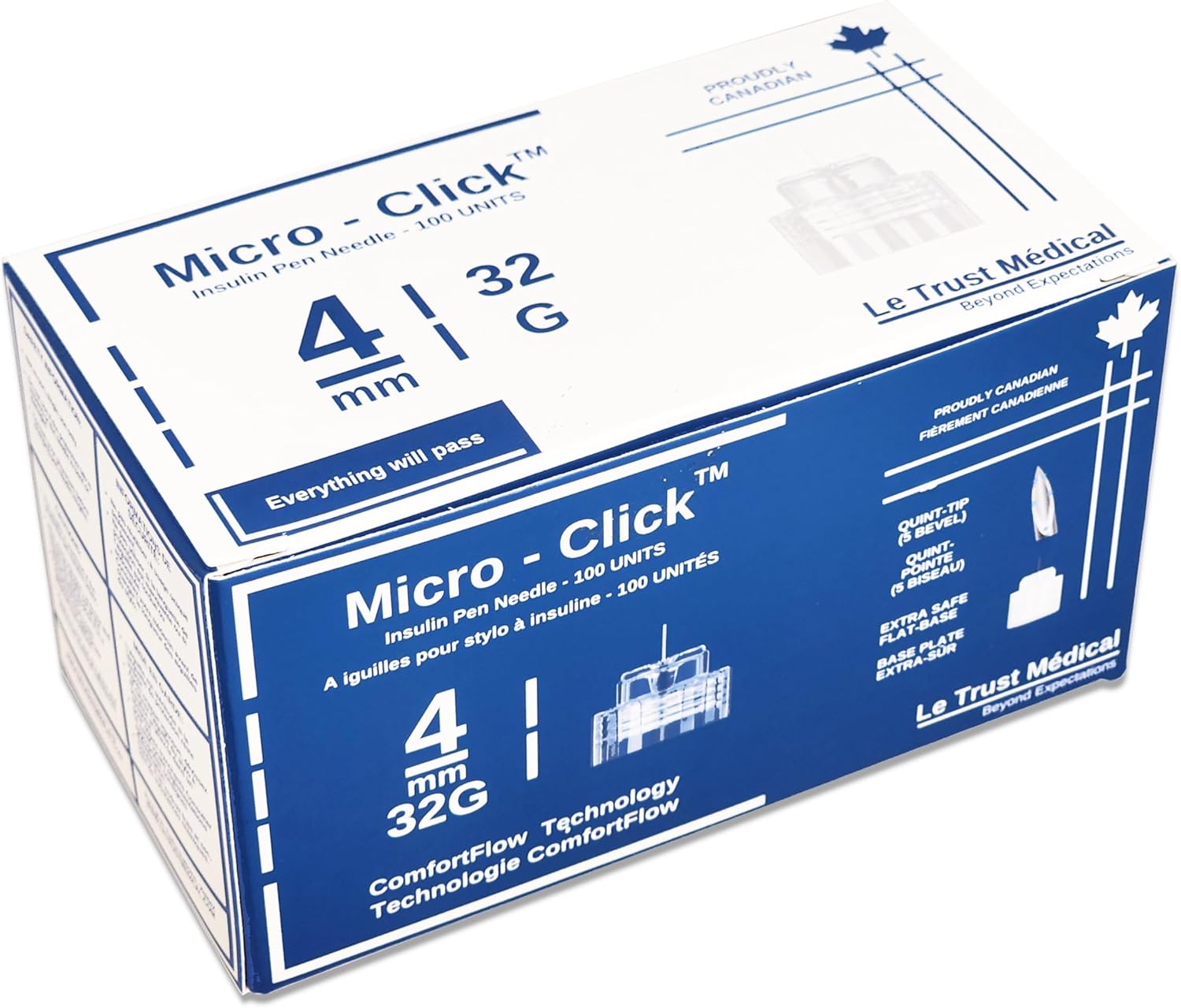 4mm 32G MicroClick Universal Insulin Pen Needles (100 Count) For