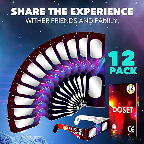 Miniatura 5 de Gafas de eclipse solar (paquete de 12)  Certificado CE e ISO, aprobadas para visión directa del sol, prepárate para el eclipse solar 2024, Regular