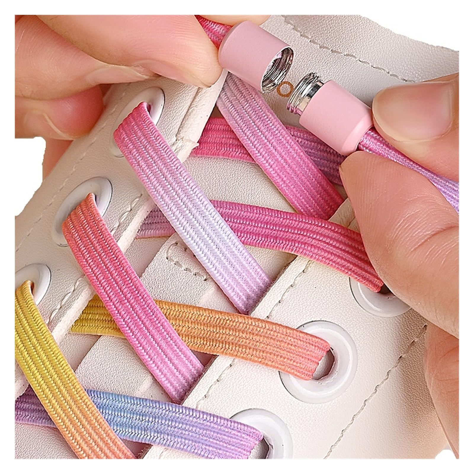 HEAGER Schuhe, Flexible Schuhe, Schnürsenkel ohne Binden, Bunte Schnalle, Schnürsenkel, Perlen, hell, bunt, ohne Binden, elastische Schnürsenkel, Sneaker, Kinder, Erwachsene(Roze)