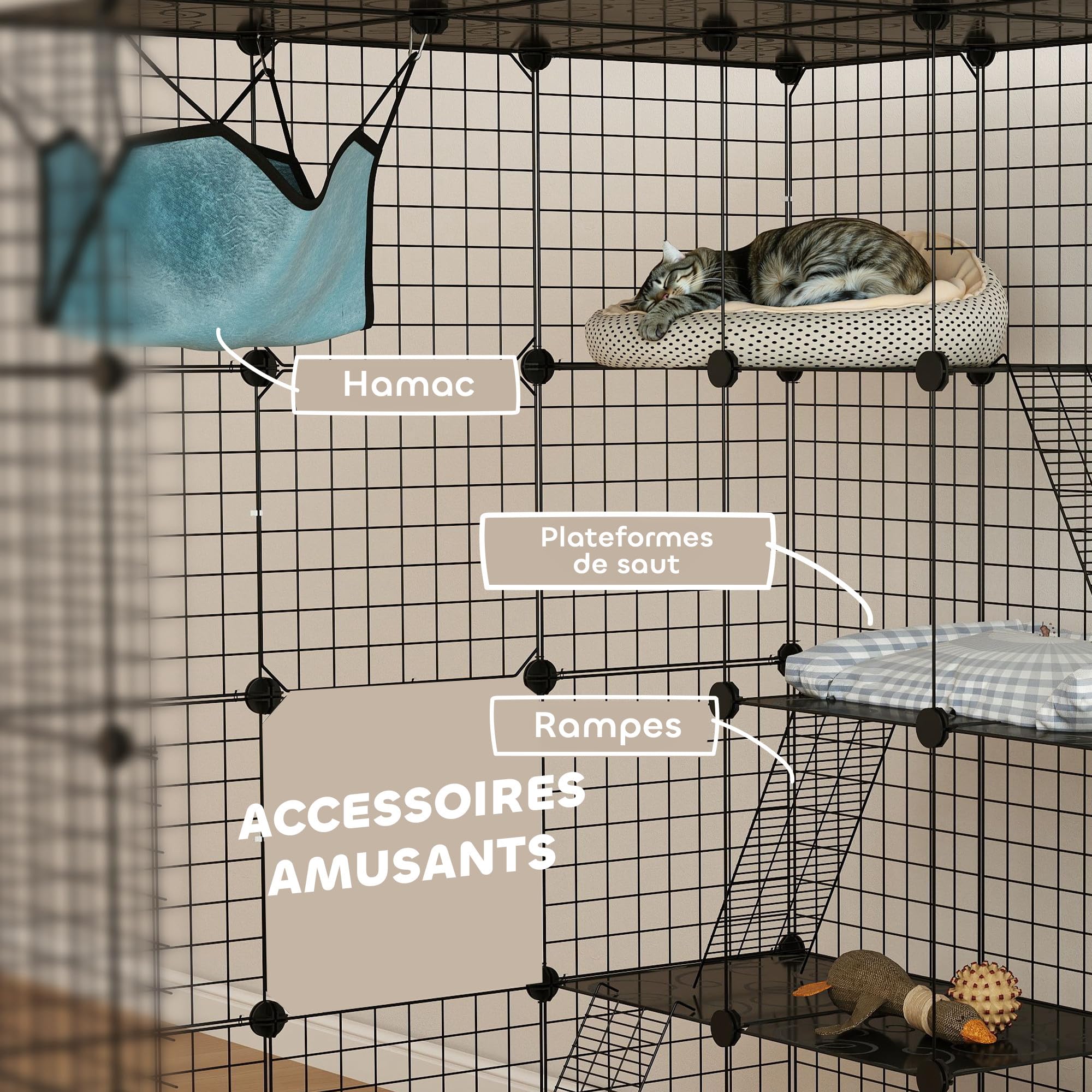 PawHut Clôture pour Animaux domestiques, enclos Lapin intérieur 4 Niveaux, 105 x 105 x 140 cm, Noir