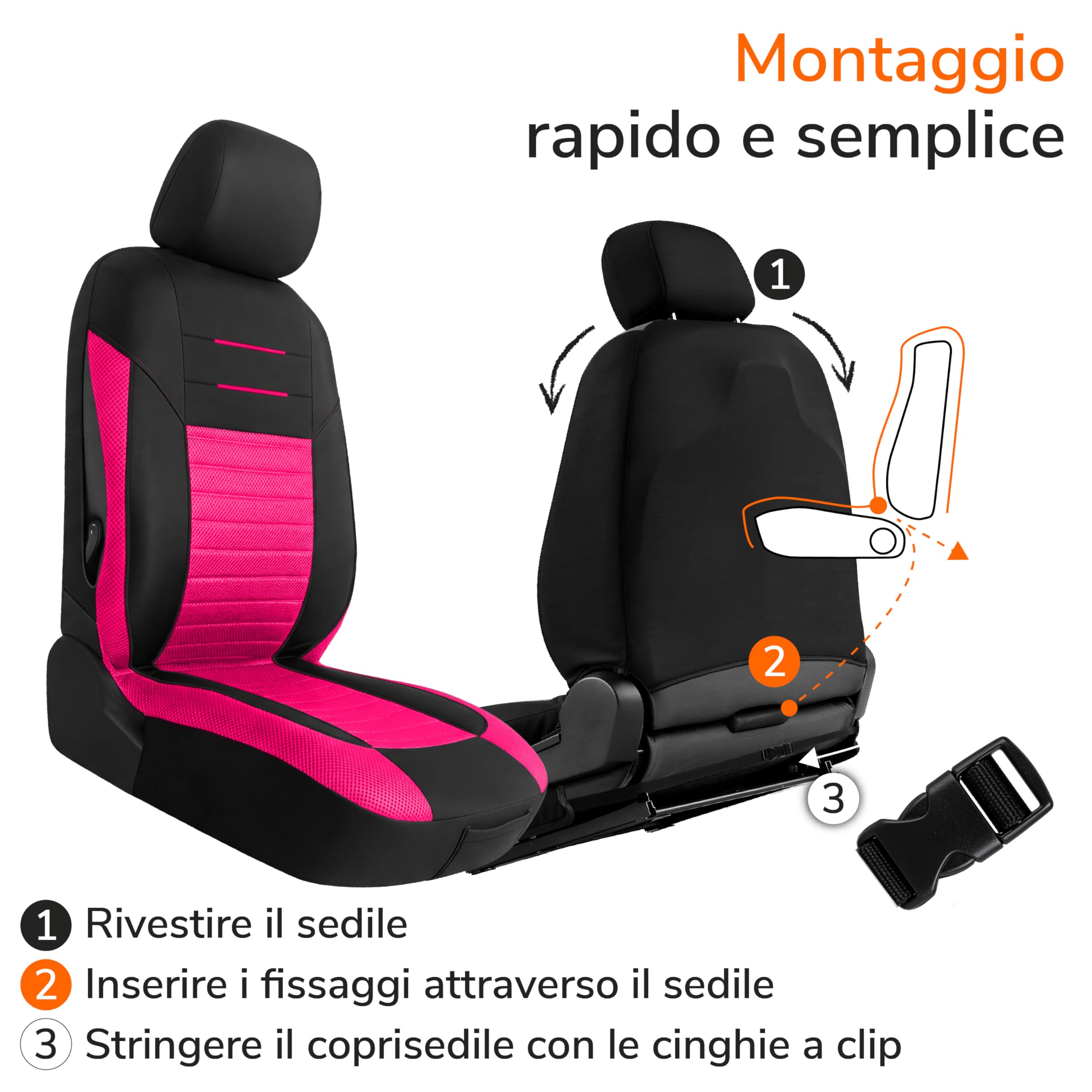 Upgrade4cars Set Coprisedili Universale Versione 2026 | Coperture per Anteriore e Sedile Posteriore in Rosa | Accessori Interno Auto Decorazione