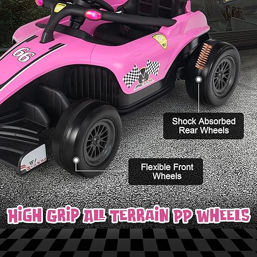 Miniatura 5 de HONEY JOY Go Kart eléctrico de carreras F1 alimentado por batería, con luz y música, suspensión de resorte, puerto USB, velocidad altabaja, vehículo
