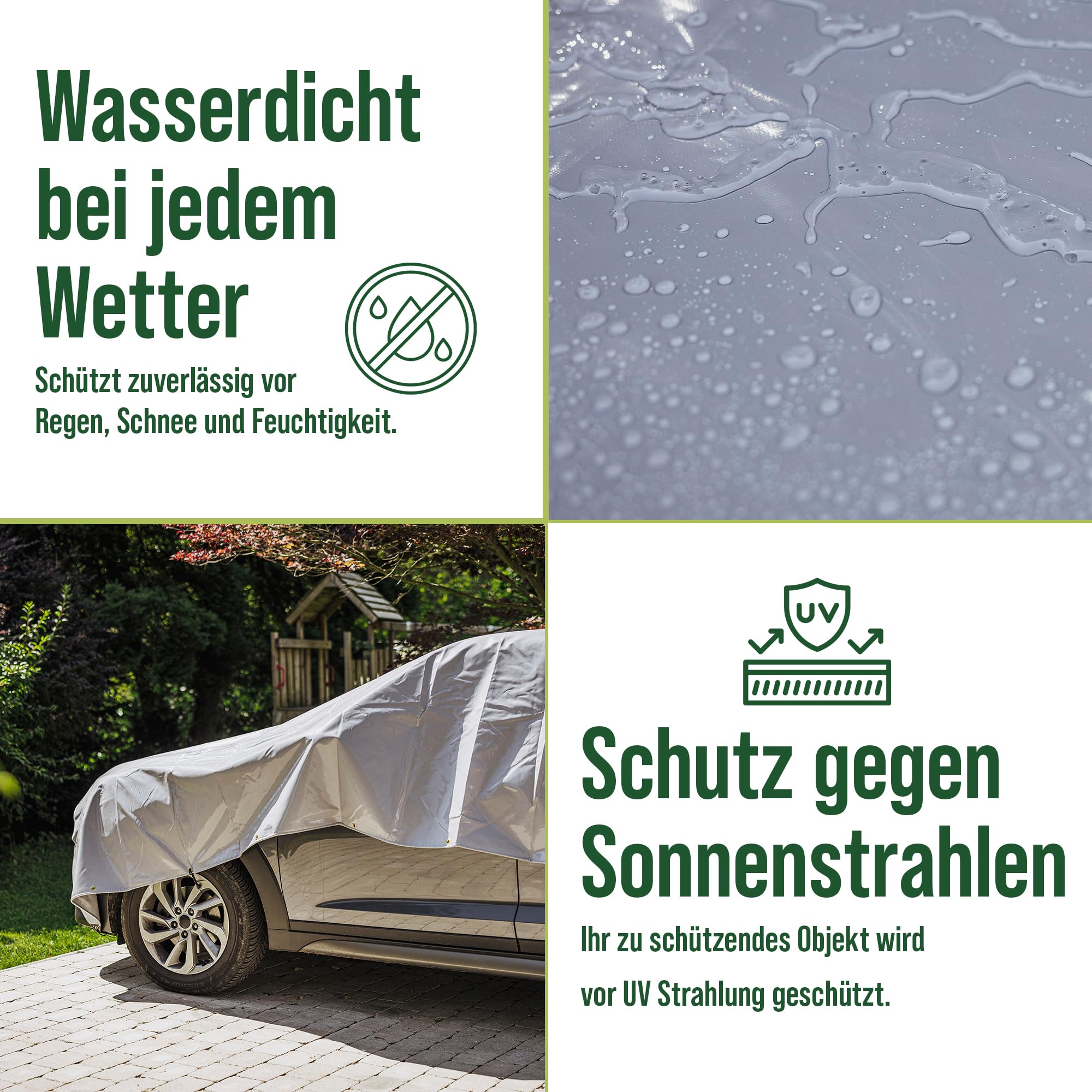 Abdeckplane mit hochwertigen Messing-Ösen und verstärkten Ecken, PVC Plane, 4x4 m, grau, Gewebeplane 650 g/m², Allzweckplane wasserdicht, reißfest und UV-beständig