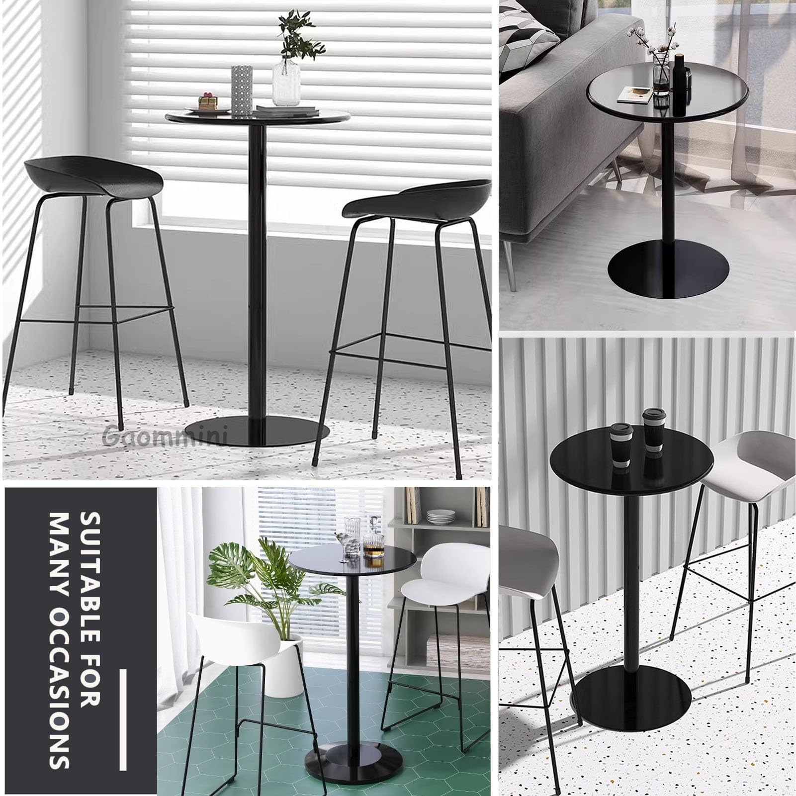 Tavolo da cocktail bar Tavolo alto da bistrot da pub - Ferro interamente in metallo | Tavolo da pranzo da cucina Tavolo da caffè | Tavolino laterale per patio interno ed esterno(Nero,70x70x104cm)