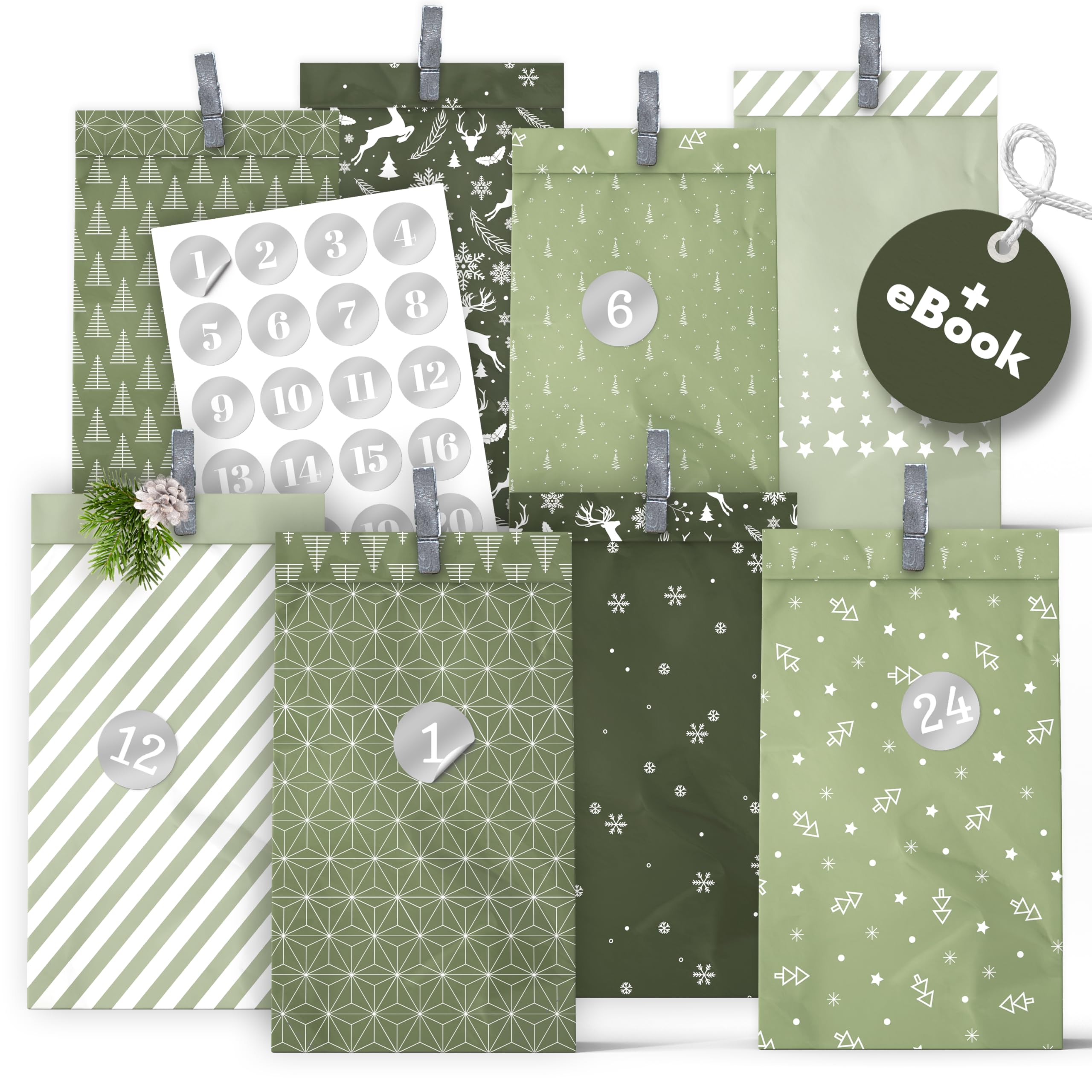 Amari Calendrier De L'Avent à Remplir Midnight Blue - 24 Sacs Papier Avec Pinces Et Autocollants - DIY Noël