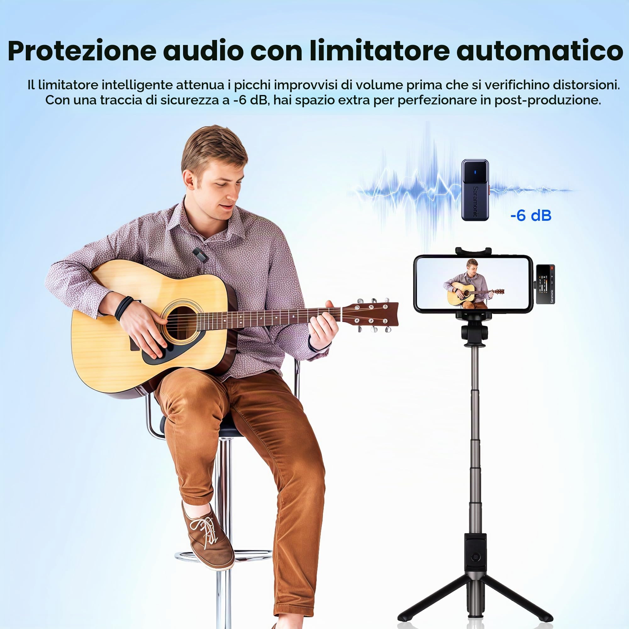 Saramonic Microfono lavalier wireless per iPhone Android (2TX + USB-C RX + custodia di ricarica), cancellazione del rumore, 300 m, mini microfono per Tiktok Youtube Live Stream interviste, podcast