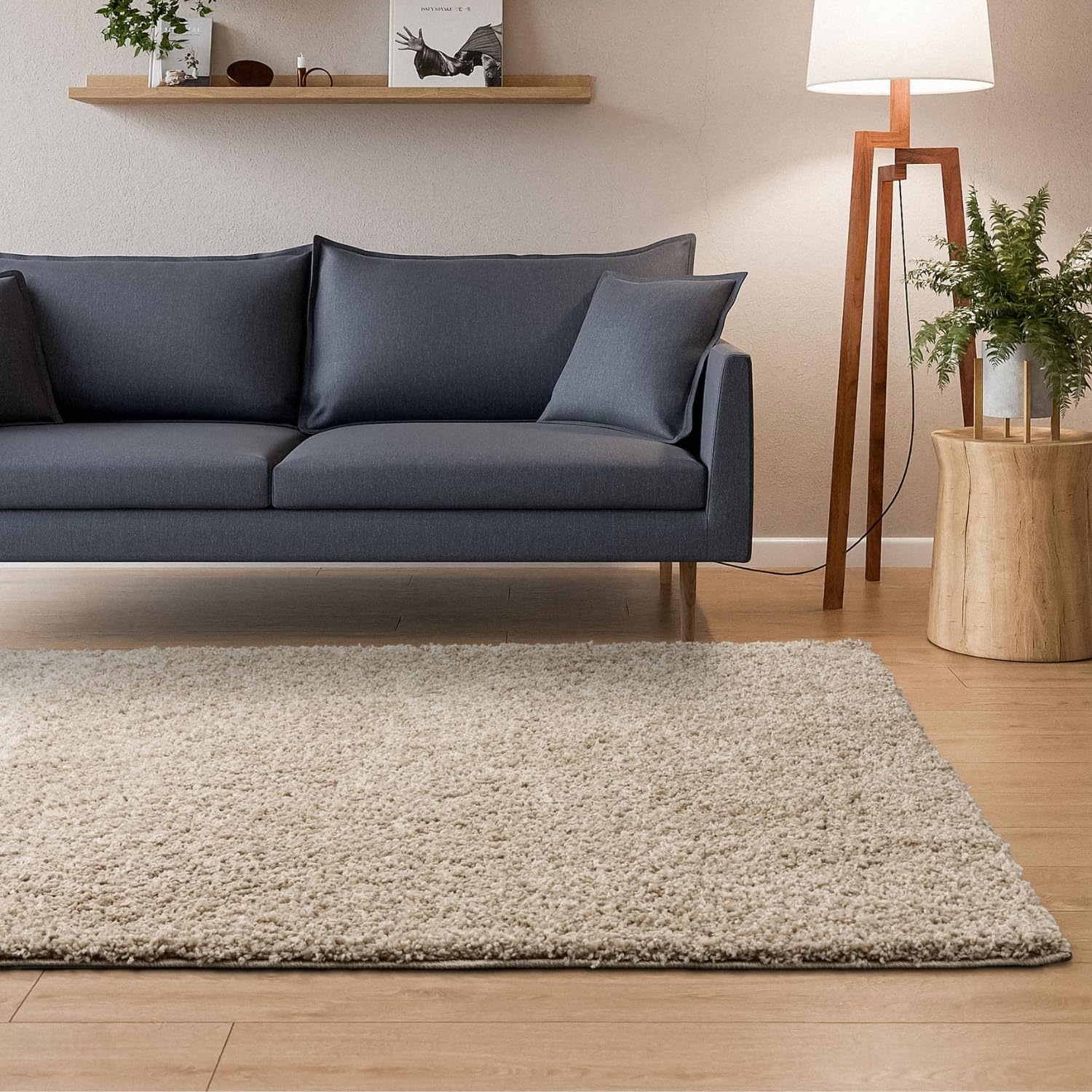 Interiyou Alfombra Pelo Largo Sofia - 60x120 cm Beige - Esponjosa y Lisa - Lavable y Antideslizante - Textura Larga Suave