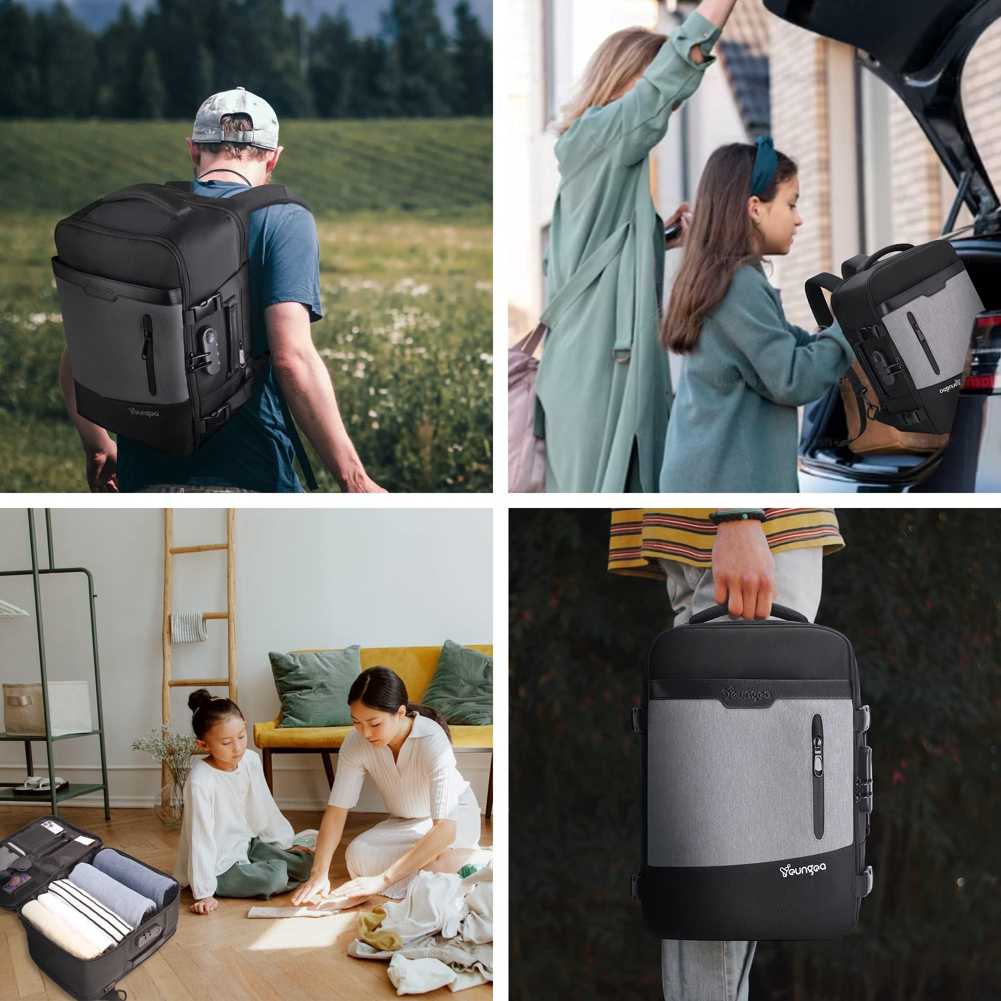 Zaino da Viaggio Ryanair 40x20x25 Bagaglio a Mano con Scomparto per porta pc Antifurto con Serratura Codificata 20L YG063 Grigio