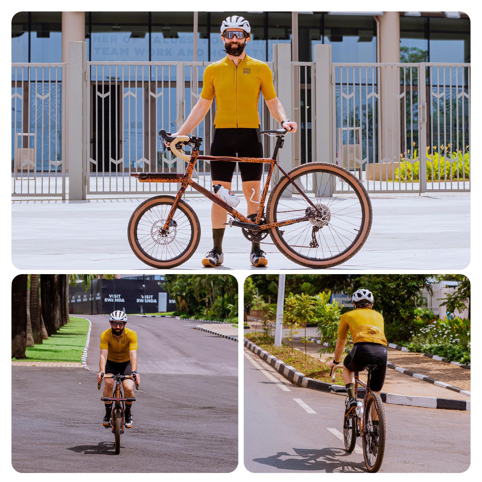ROCKBROS Road to Sky Herren Radtrikot Kurzarm Schnelltrocknend Atmungsaktiv | Fahrradtrikot für Männer mit Taschen Reißverschluss, Fahrradbekleidung für MTB Rennrad Fitness Laufen