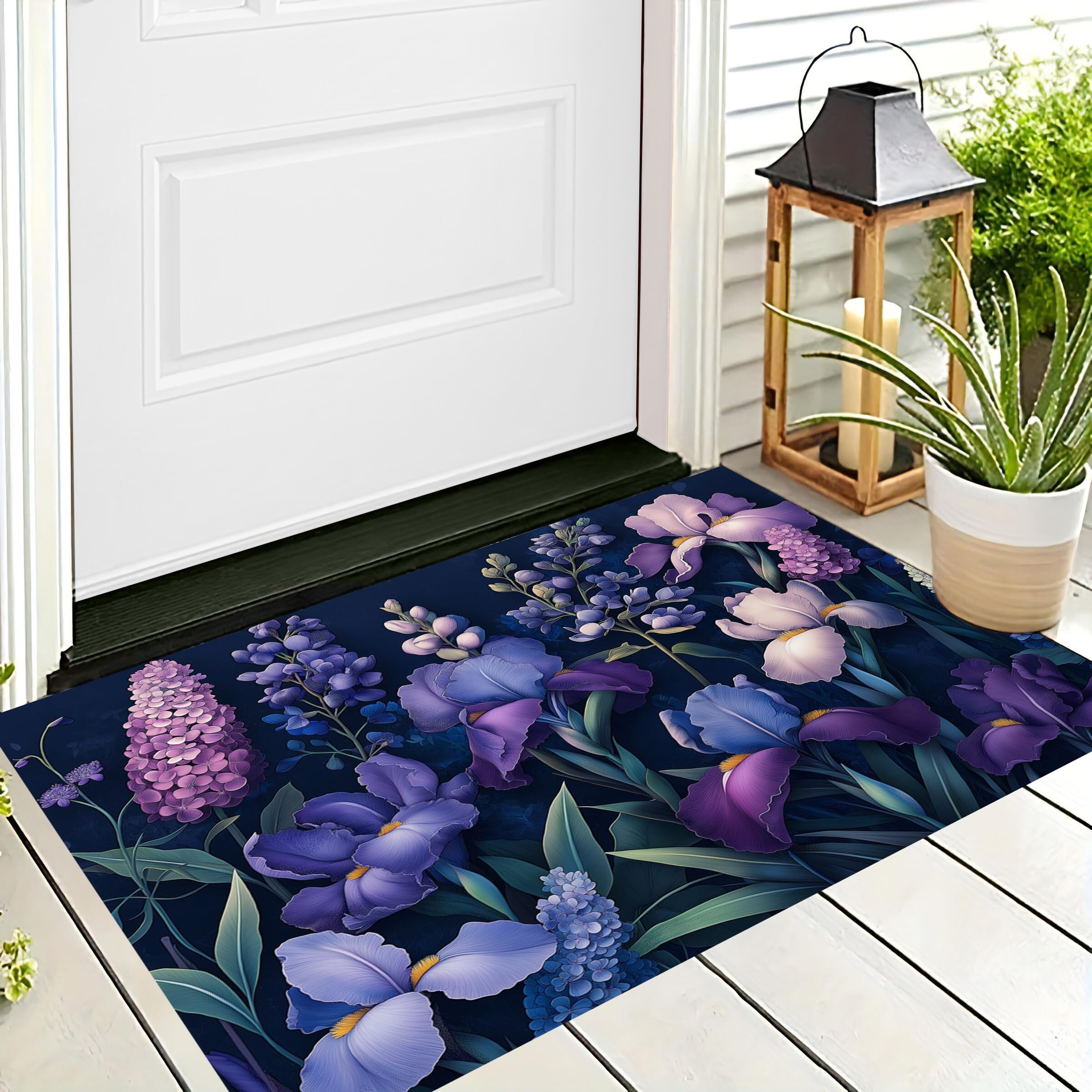 Tapis de porte d'entrée imprimé fleurs d'iris lilas bleu violet pour maison