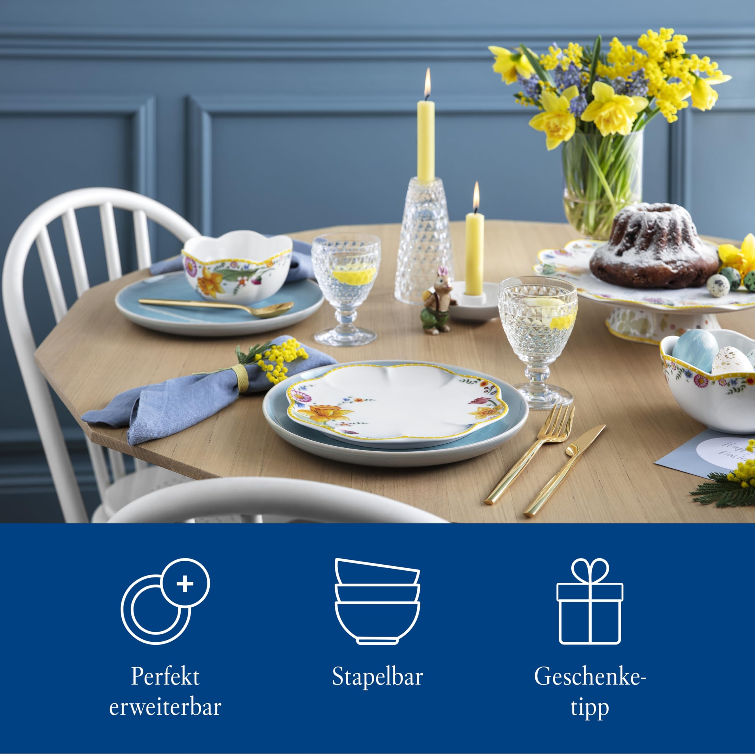 Villeroy & Boch Spring Awakening Plato para Desayuno o postres, Porcelana, Multicolor, Plato de Desayuno,Blanco/Colorido, 22 cm